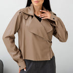 Damen Modische Kunstlederjacke mit elegantem Reverskragen und asymmetrischem Schnitt R&B