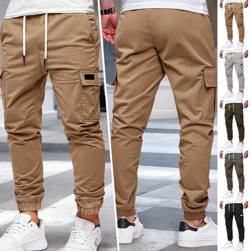 Herren nan tapered Freizeit-Cargohose mit aufgesetzten Klapptaschen, Tunnelzugbund und elastischen Beinabschlüssen R&B
