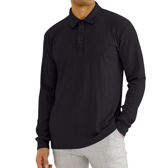 Herren Langarm-Polohemd mit strukturiertem Rippenmuster und Knopfdetail R&B