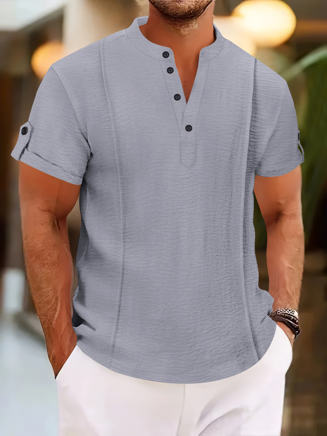 Herren Kurzarm Hemd mit eleganter Knopfleiste und strukturiertem Design R&B
