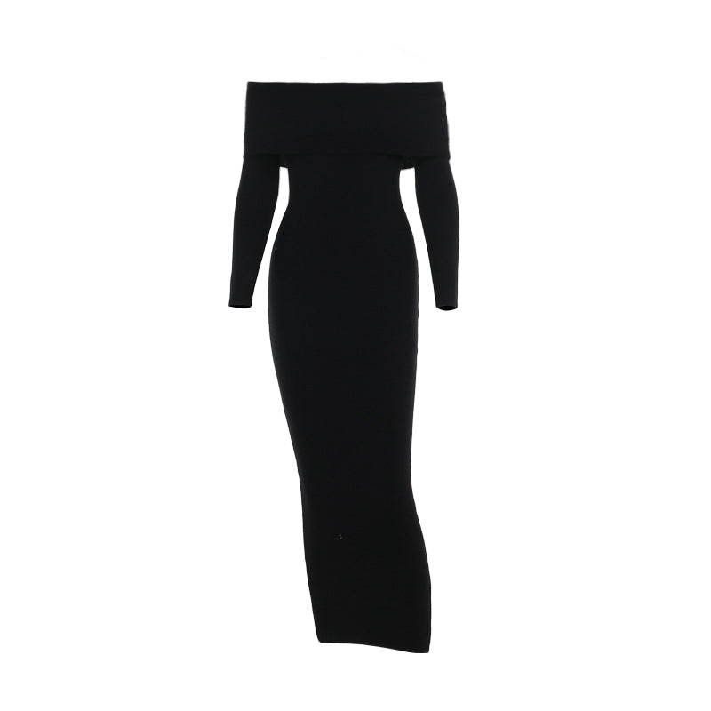 Damen schulterfreies Maxikleid mit langem Arm und elegantem Schnitt R&B
