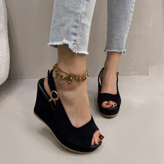Damen Wedge-Sandalen mit modischem Perlen-Detail R&B