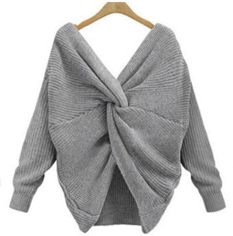 Damen Strickpullover mit einzigartigem Rückendesign und tiefem V-Ausschnitt R&B