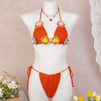 Damen Elegantes Häkel-Bikini-Set mit floralen Applikationen R&B