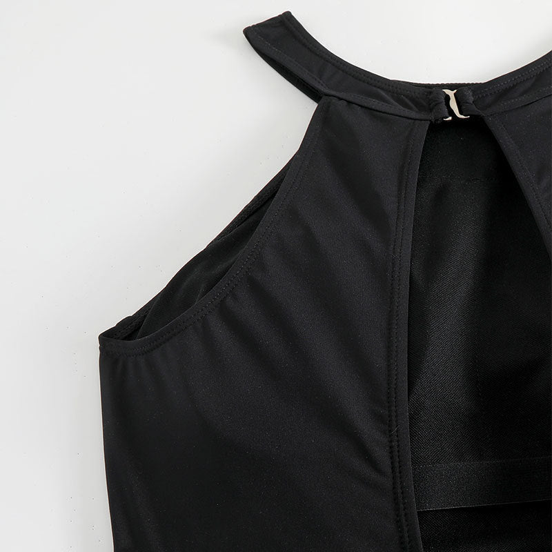Damen Einteiler Badeanzug mit hohem Kragen und seitlichem Cut-Out