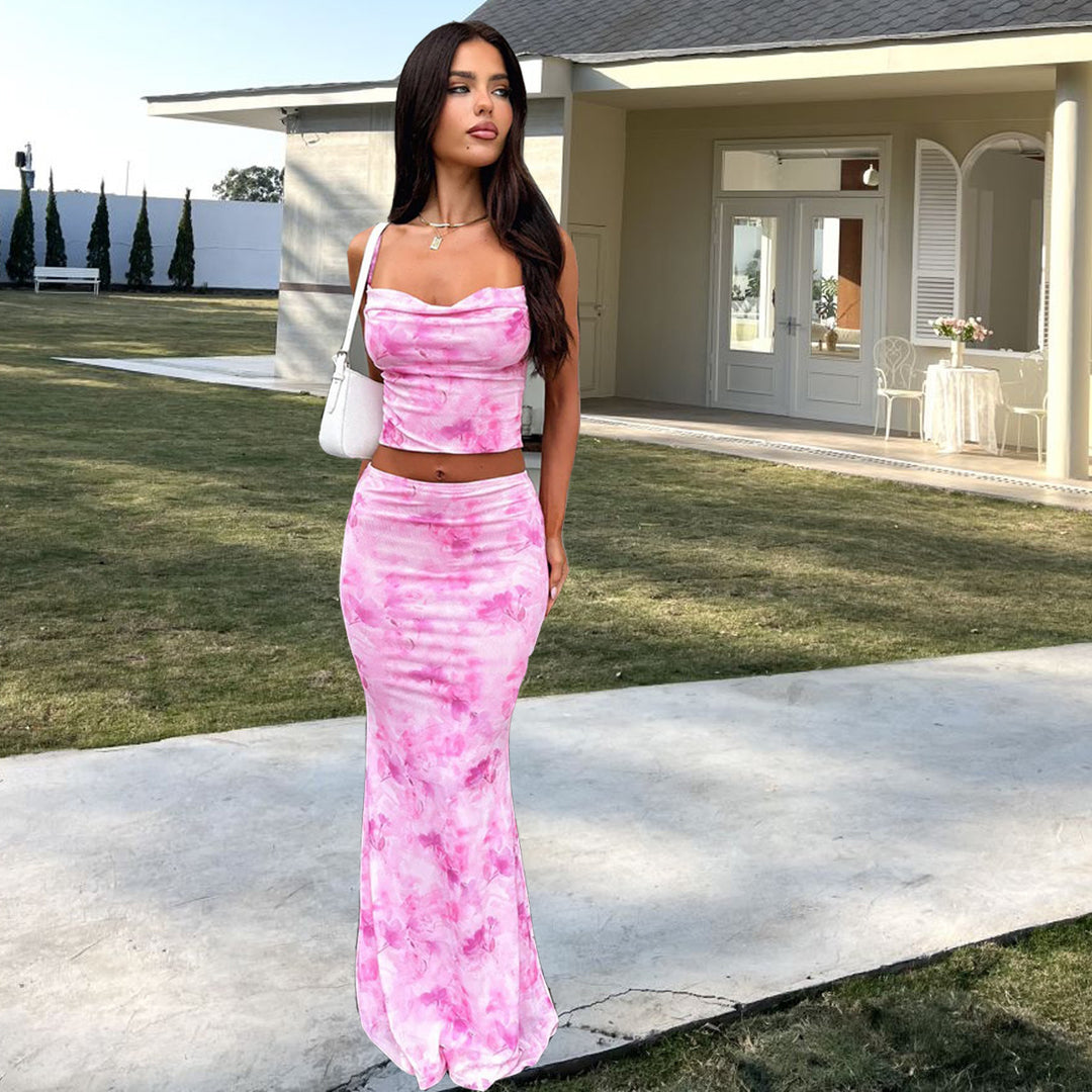 Damen Elegantes cropped Top und schwingende Maxi-Hose Set R&B