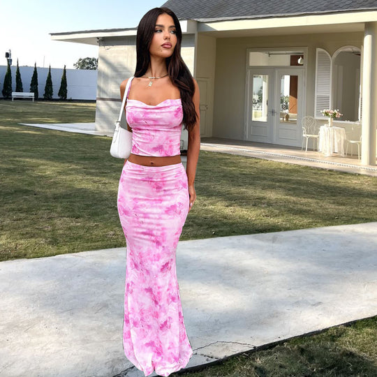 Damen Elegantes cropped Top und schwingende Maxi-Hose Set R&B