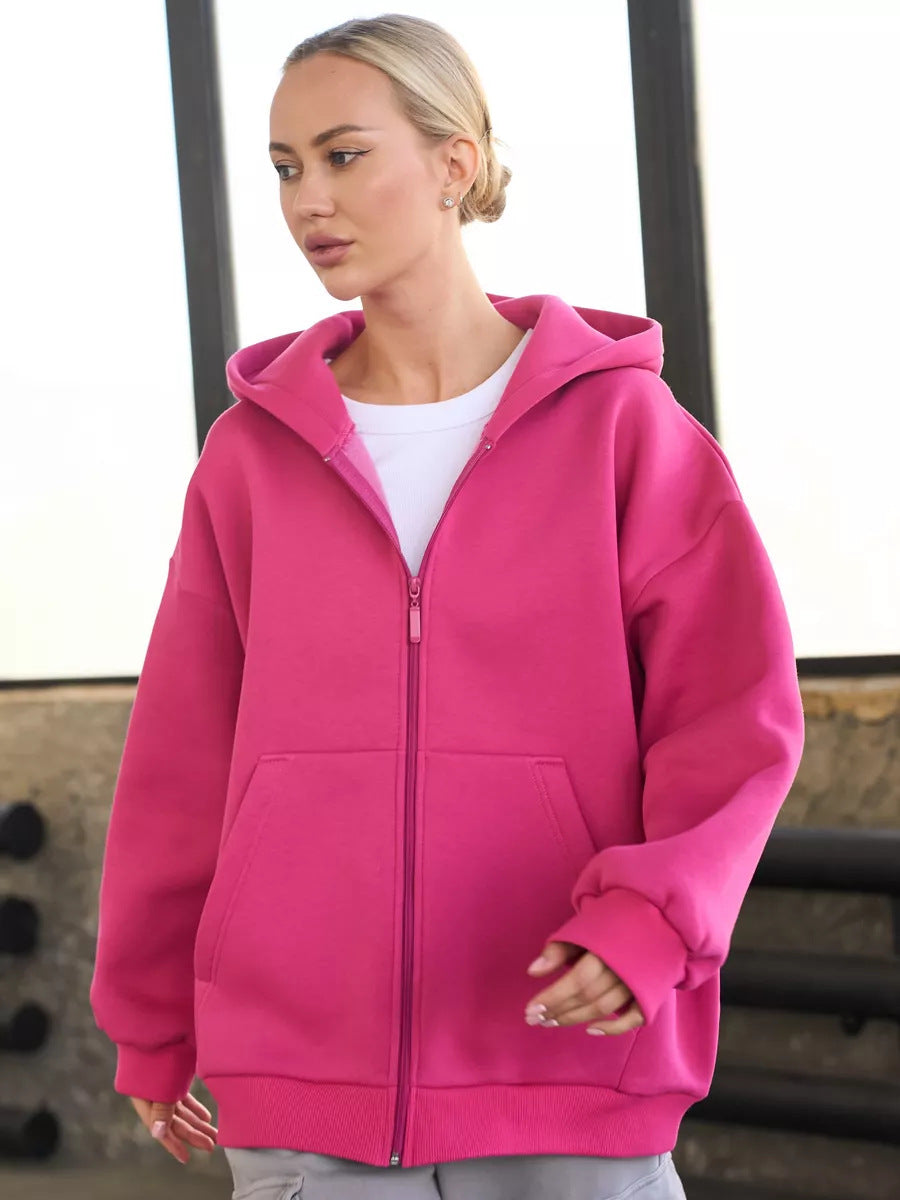 Damen lässiger Kapuzenjacke mit praktischem Reißverschluss und großen Taschen R&B