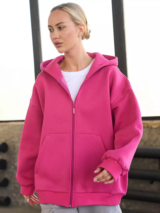 Damen lässiger Kapuzenjacke mit praktischem Reißverschluss und großen Taschen R&B