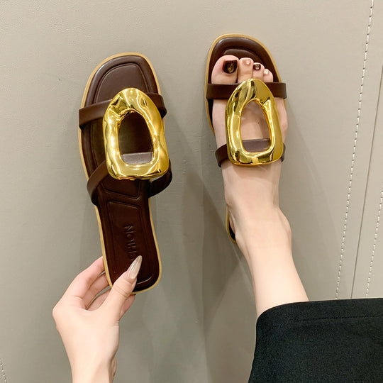 Damen modische Zehentrenner-Sandalen mit elegantem Metall-Detail R&B