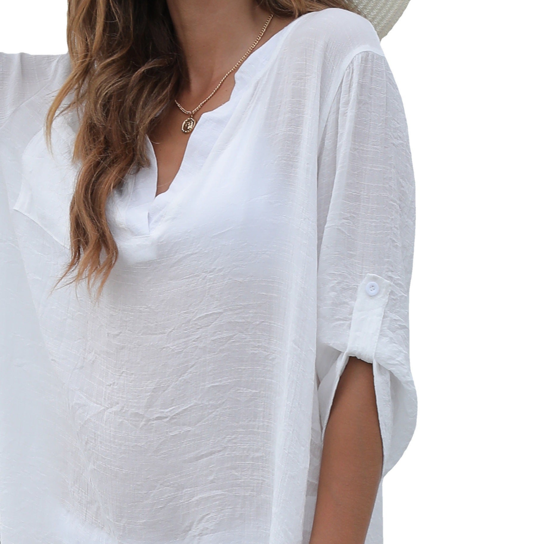 Damen legeres Strandkleid mit verschlusslosem V-Ausschnitt R&B