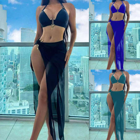 Damen Bikini-Set mit schickem Wickelrock und raffiniertem Halterneck R&B
