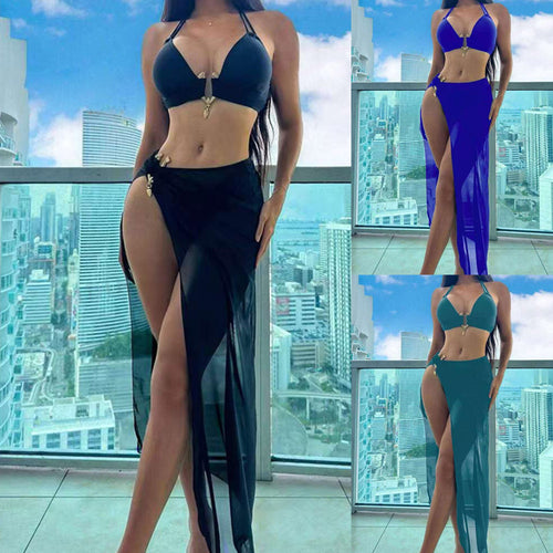 Damen Bikini-Set mit schickem Wickelrock und raffiniertem Halterneck R&B