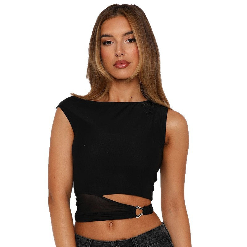 Damen Crop-Top mit schickem Wickeldesign und dekorativem Gürtel R&B