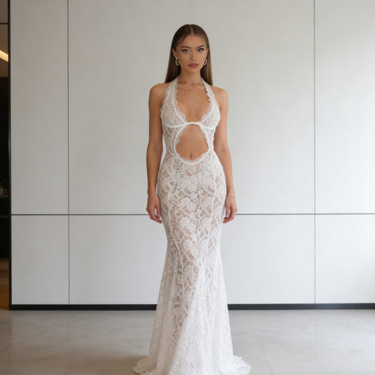 Damen verführerisches Spitzenkleid mit tiefem V-Ausschnitt und seitlichen Cut-Outs R&B