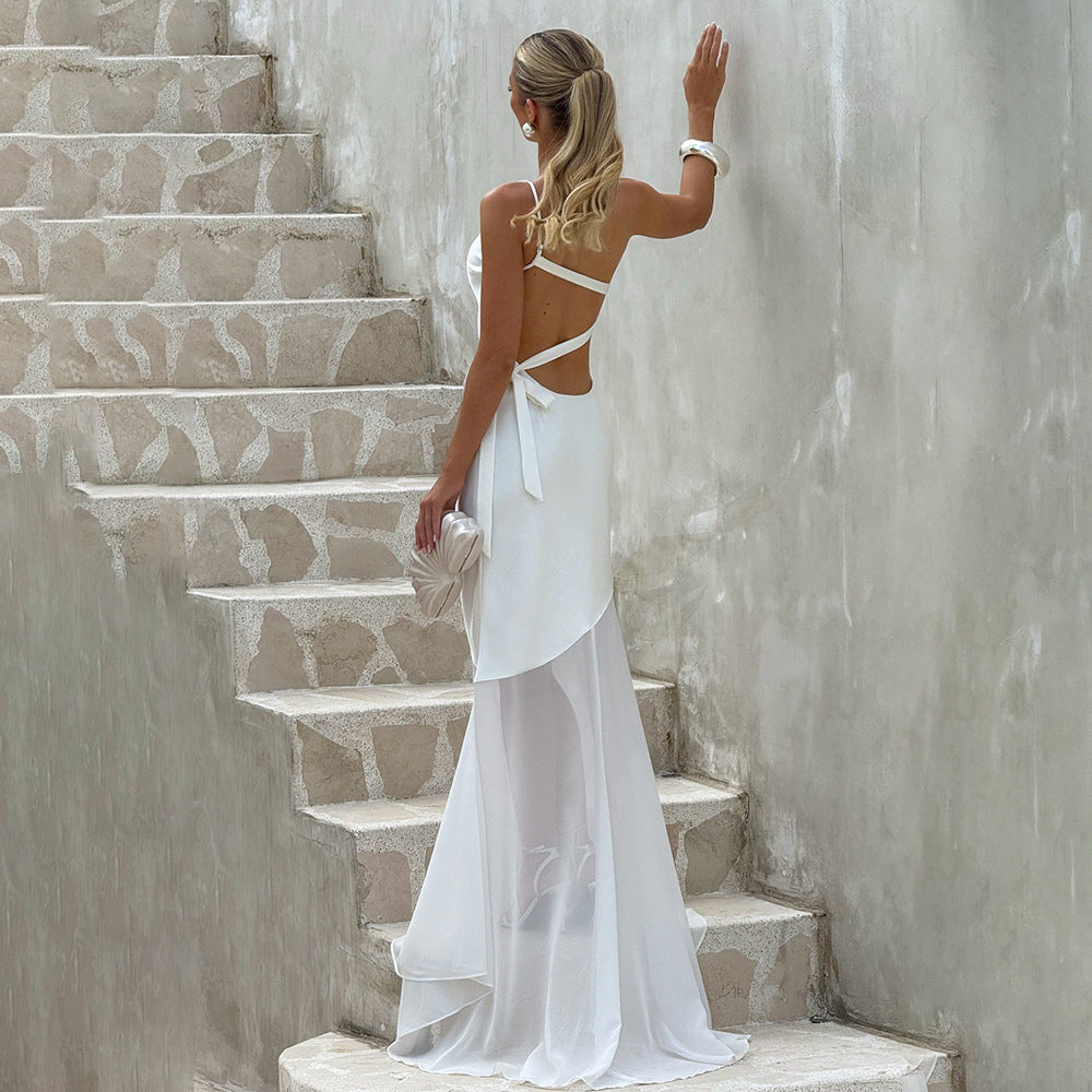 Damen Glamouröses Abendkleid mit asymmetrischem Design und transparentem Rock R&B