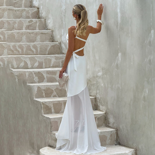 Damen Glamouröses Abendkleid mit asymmetrischem Design und transparentem Rock R&B