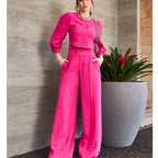 Damen Elegantes zweigeteiltes Set mit cropped Bluse und weiten Hosen R&B