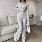 Damen Modisches Strick-Set mit cropped Oberteil und weitem Hosen