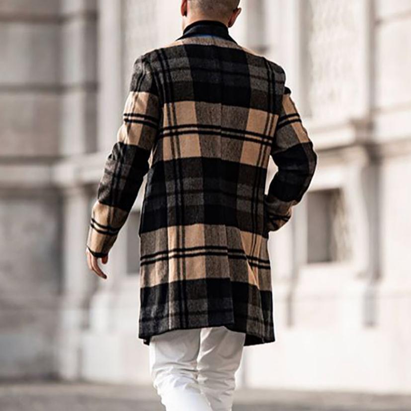 Herren eleganter Karomantel mit klassischem Schnitt und doppelter Knopfleiste R&B