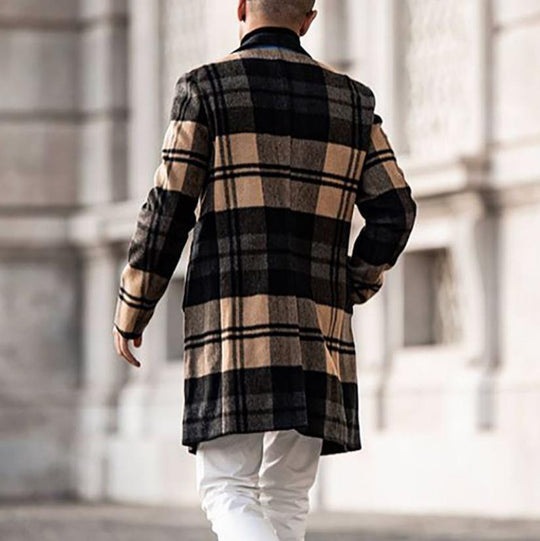 Herren eleganter Karomantel mit klassischem Schnitt und doppelter Knopfleiste R&B