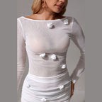 Damen fließendes Strandkleid mit dekorativen Häkelblüten R&B