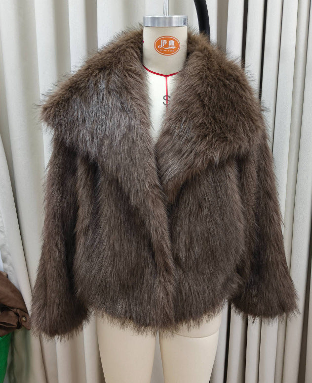 Damen Eleganter Kunstpelzmantel mit voluminösem Kragen R&B