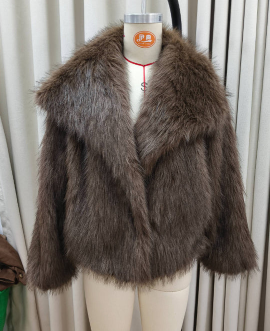 Damen Eleganter Kunstpelzmantel mit voluminösem Kragen R&B
