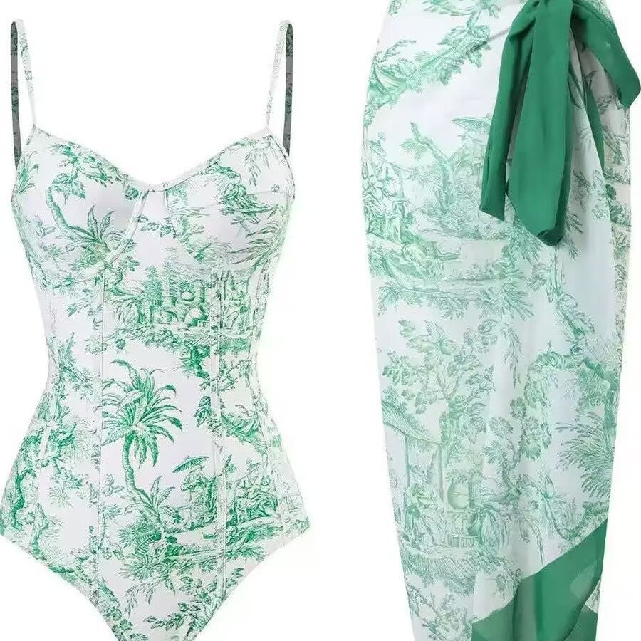 Damen Zweiteiliges Badeanzug-Set mit elegantem Wickelrock und floralem Druck R&B