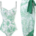 Damen Zweiteiliges Badeanzug-Set mit elegantem Wickelrock und floralem Druck R&B