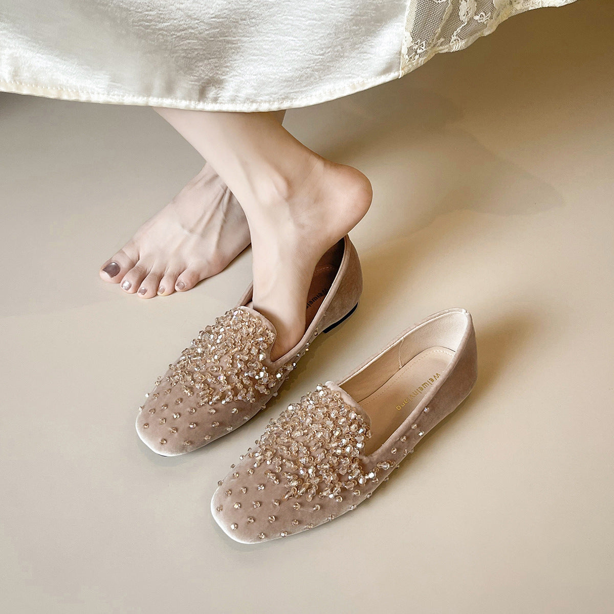 Damen Ballerinas mit funkelnden Strassapplikationen
