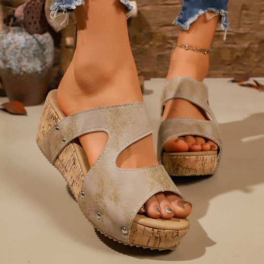 Damen Wedge-Sandalen mit stylischem Riemen und komfortabler Korksohle R&B