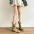 Damen Modische Ankle Boots mit ausgefallenem Klappdesign und dekorativen Schnallen R&B