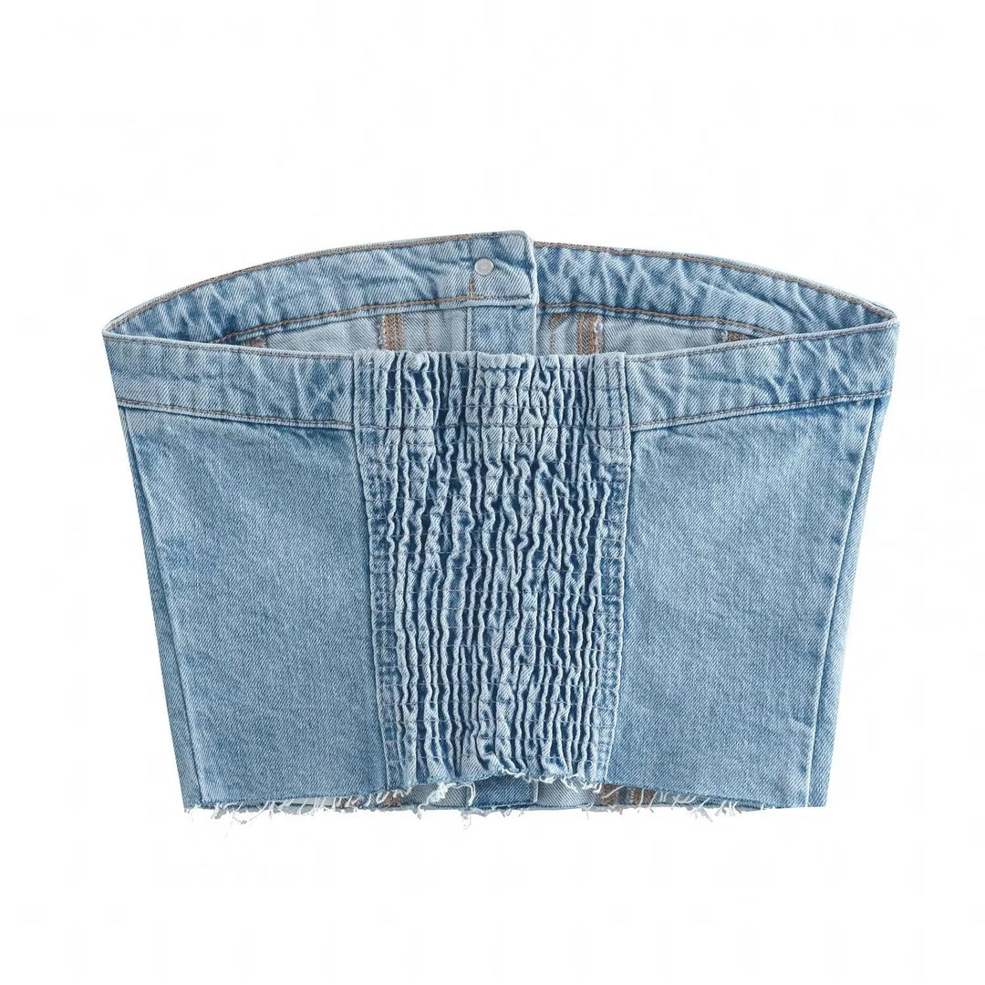 Damen Denim Bustier-Top mit Knopfleiste und figurbetontem Schnitt R&B