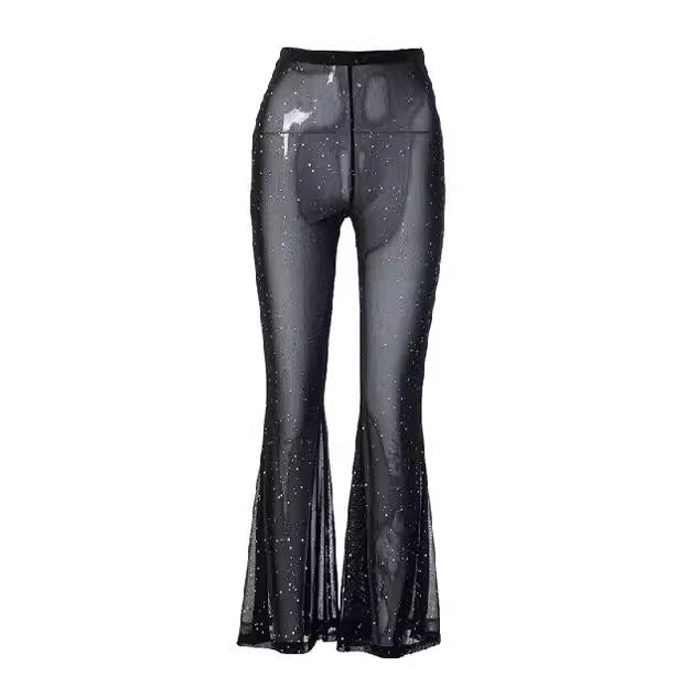 Damen Transparentes Flared-Hosenträger-Set mit Glitzer-Akzenten R&B