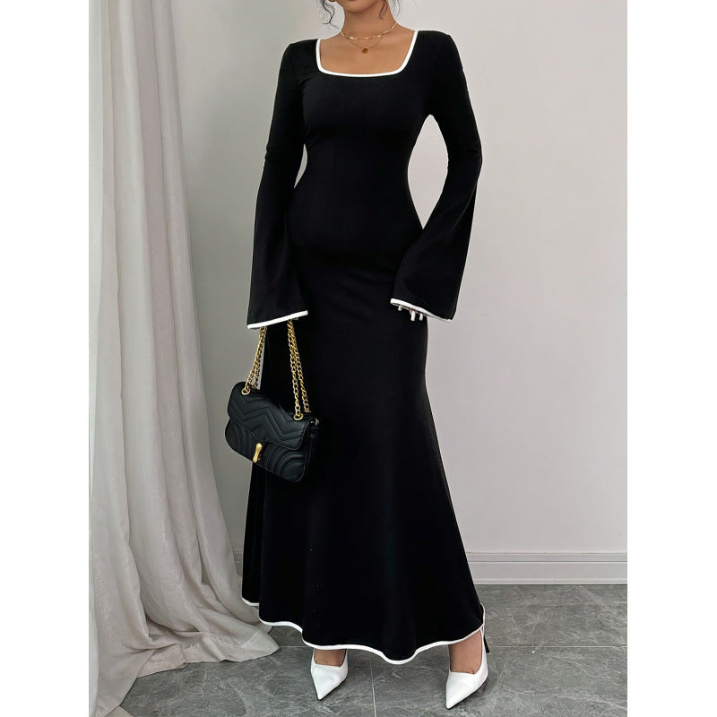 Damen Elegantes Maxikleid mit weiten Ärmeln und quadratischem Ausschnitt R&B