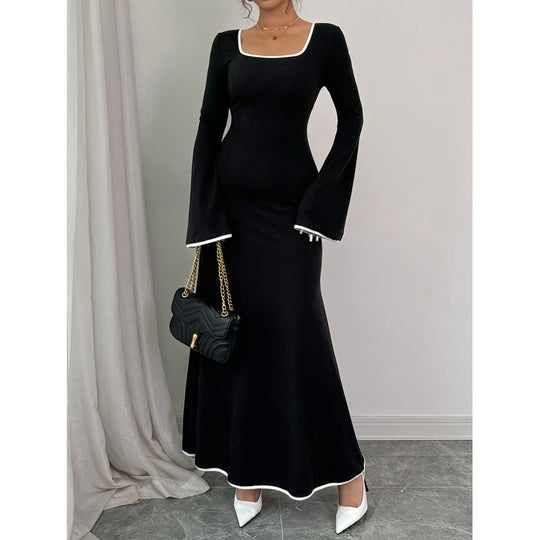 Damen Elegantes Maxikleid mit weiten Ärmeln und quadratischem Ausschnitt R&B
