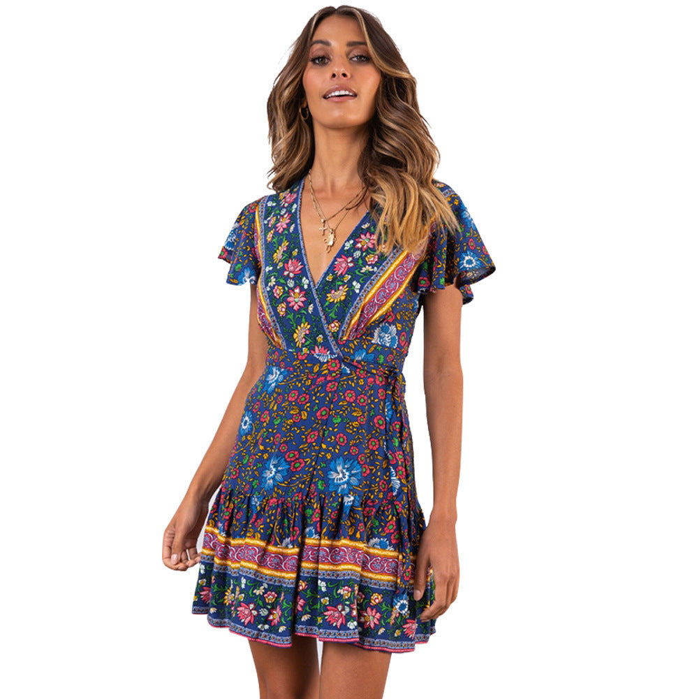 Damen Wickelkleid mit floralem Design und Rüschendetails R&B