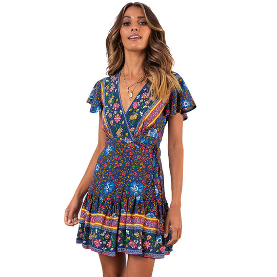 Damen Wickelkleid mit floralem Design und Rüschendetails R&B