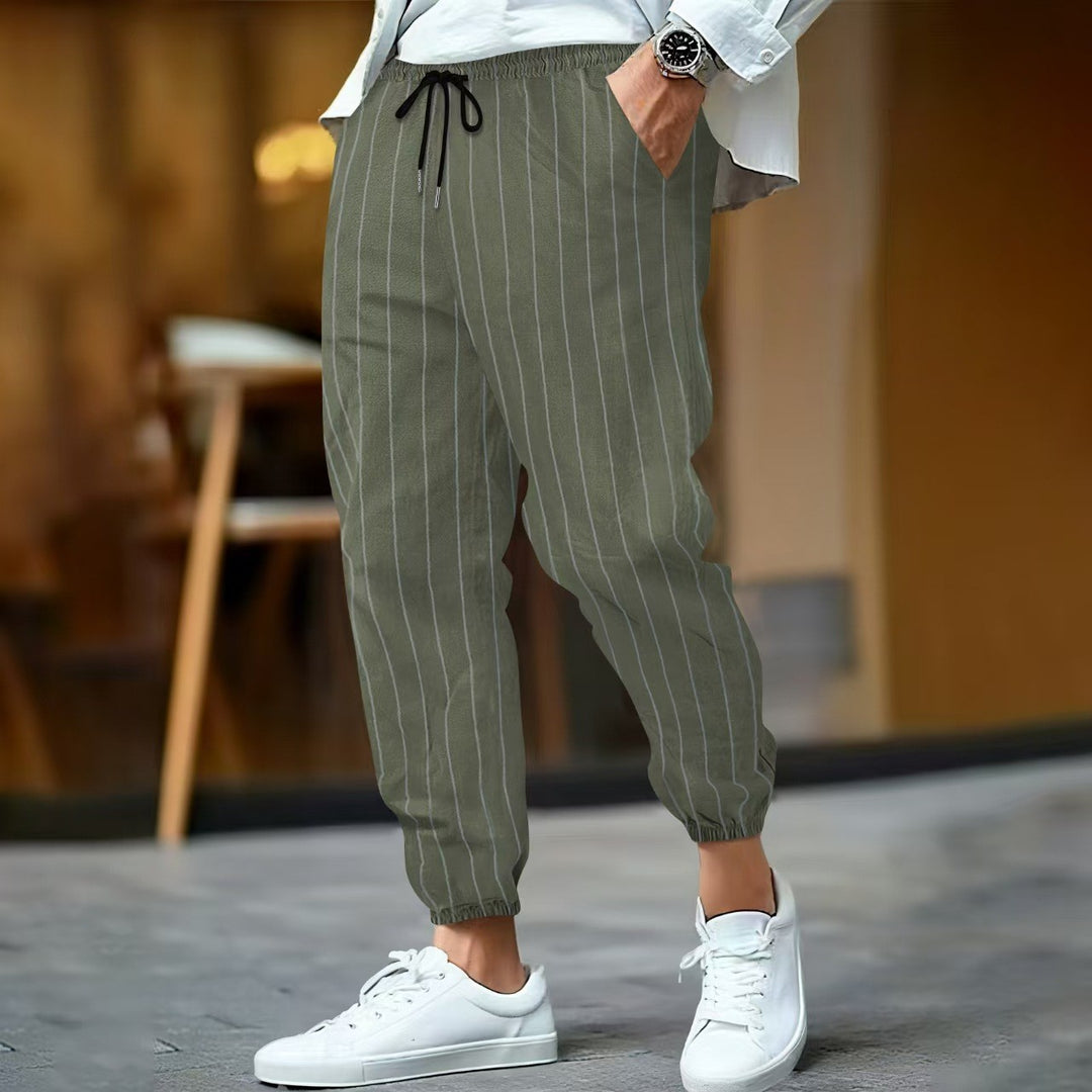Damen lässige Streifenhose mit elastischem Bund und seitlichen Eingrifftaschen R&B
