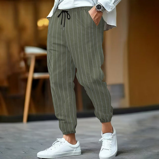 Damen lässige Streifenhose mit elastischem Bund und seitlichen Eingrifftaschen R&B