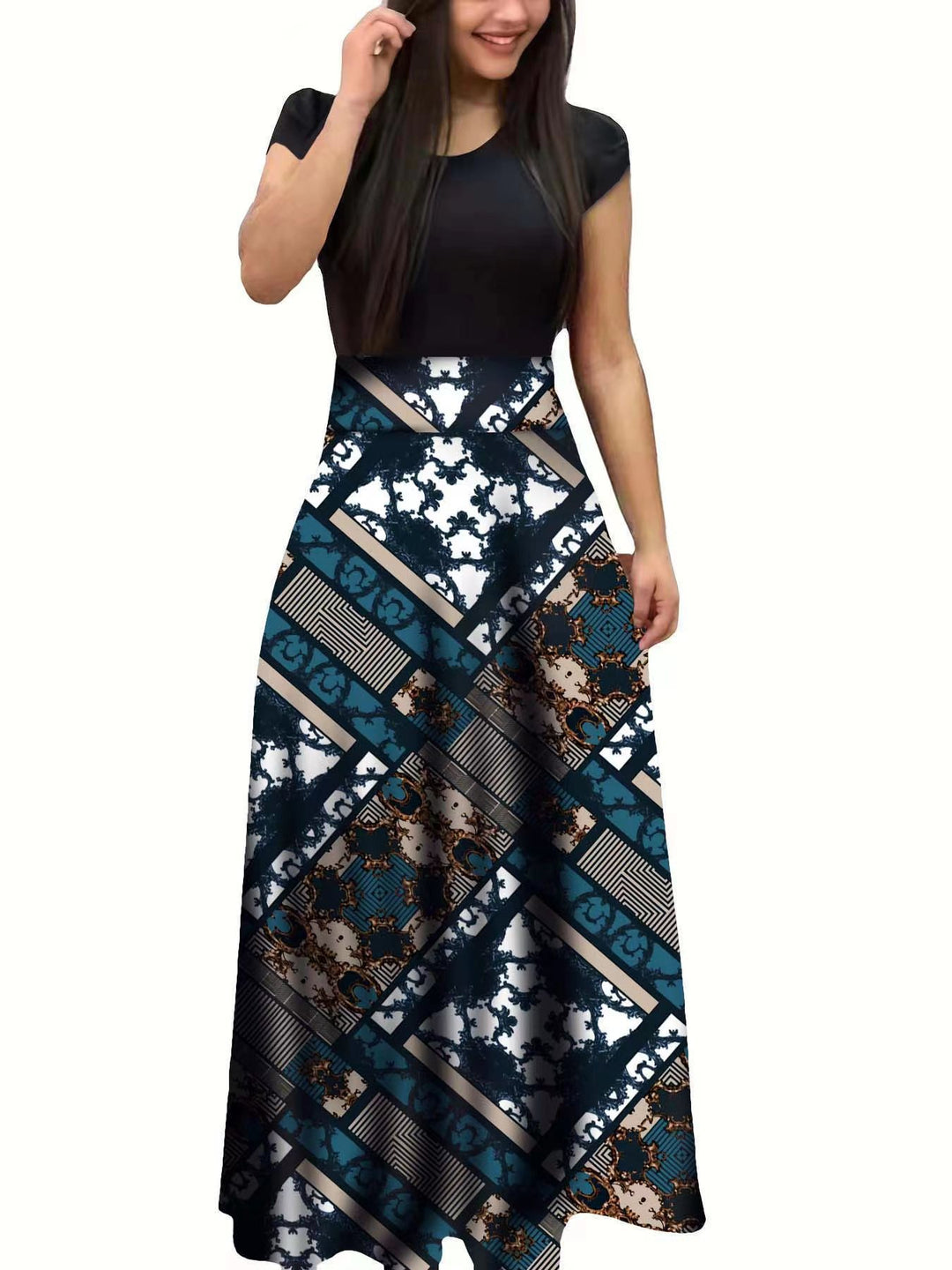 Damen Elegantes Maxikleid mit grafischem Druck und flexiblem Bund R&B