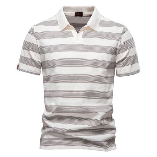 Herren Polo-Shirt mit stylischem V-Ausschnitt und modernem Streifenmuster R&B