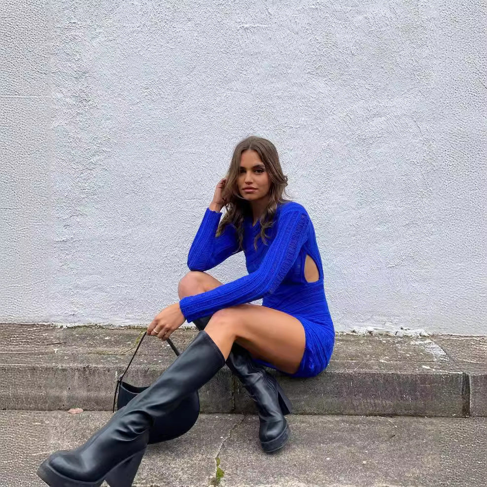 Damen Figurbetontes Strickkleid mit Cut-Out-Details R&B