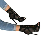 Damen Peeptoe Ankle Boots mit hochmodernem Netzdesign und elegantem Blockabsatz R&B