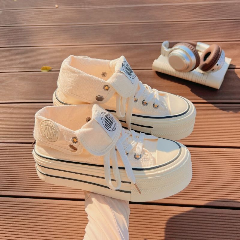 Damen Hochplatform Sneakers mit modischem Stoff-Obermaterial und lockerer Schnürung