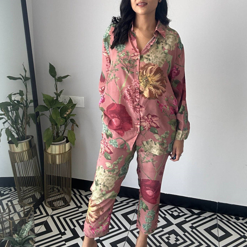 Damen Blumendesign Pyjama-Anzug R&B
