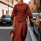 Damen elegantes Maxikleid mit Ballonärmel und tailliertem Schnitt R&B