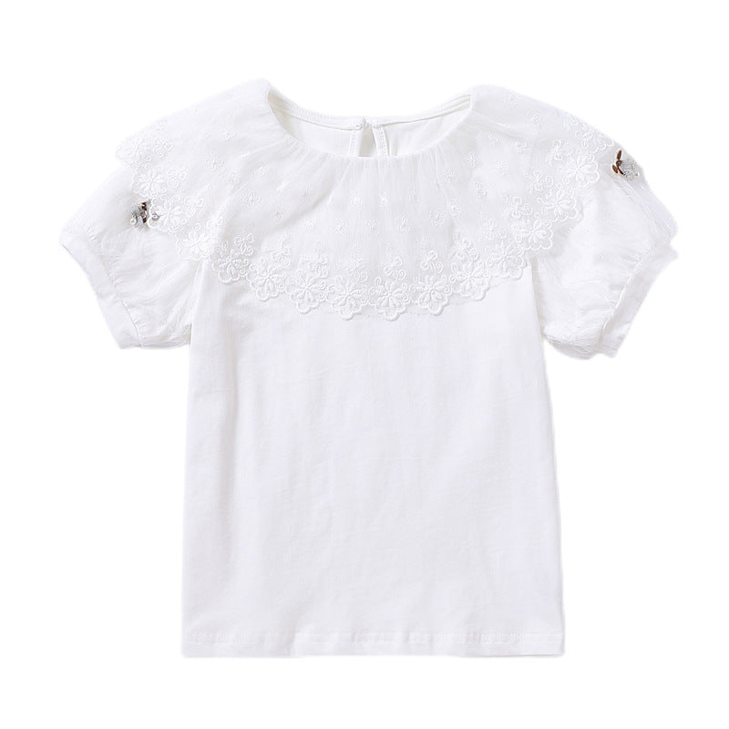 Mädchen T-Shirt mit elegantem Spitzenbesatz R&B