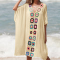Damen Häkel-Strandtunika im lässigen Oversize-Stil mit bunten Applikationen R&B